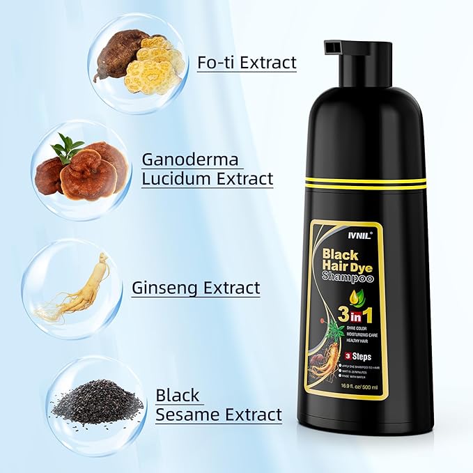 Ivnil Black Hair Dye Shampoo 3 in 1 Semi Permanent Hair Color Shampoo for Women & Men for Gray Hair Coverage, Natural Herbal Ingredients shampoo para pintar el cabello