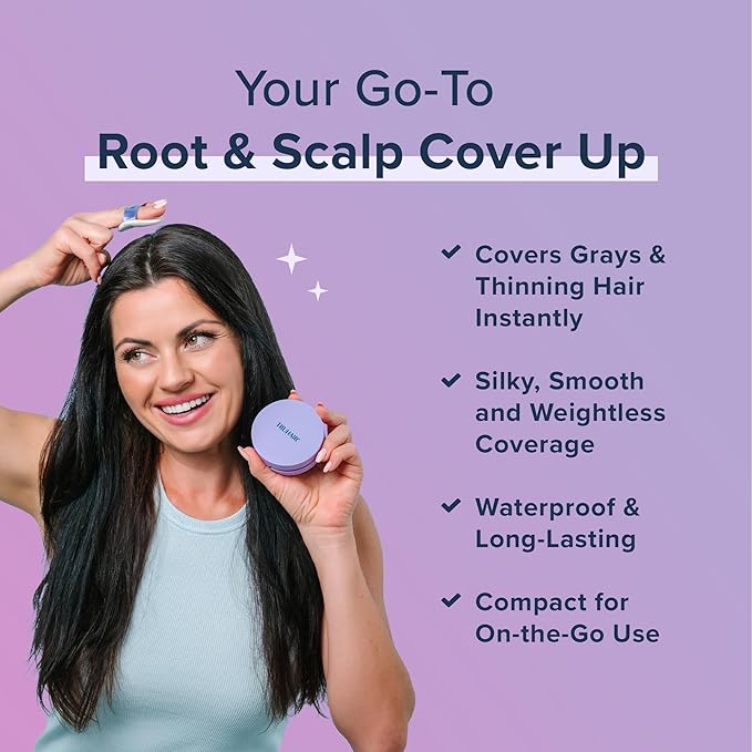 TRUHAIR Root & Scalp Cover Up Pressed Powder Compact, Waterproof, Weightless Hair Coverage & Bald Spot Concealing, Root Touch Up Hair Color for Gray Coverage & Thinning Areas, 0.35 Oz (Gray)