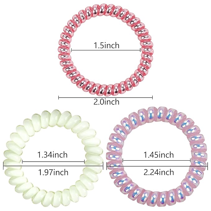 DeD 26 Pcs Spiral Hair Ties,No Crease Ponytail Holders,3 Styles Coil Hair Ties,Slim Laser Colors Spiral Bracelets,Phone Cord Fluorescent Elastic Hair Coils Hair Accessories for Women Girls