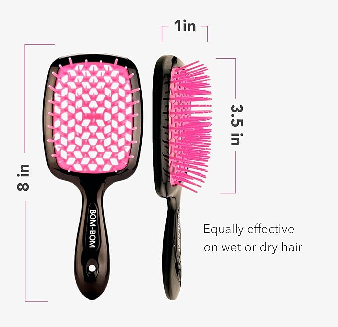 BOM BOM 2 Unit Kit, Wet And Dry Vented Detangling Hair Brush For All Hair Types, Light Weight Hairbrush, Scalp Massage Brush (Pink blue yellow)