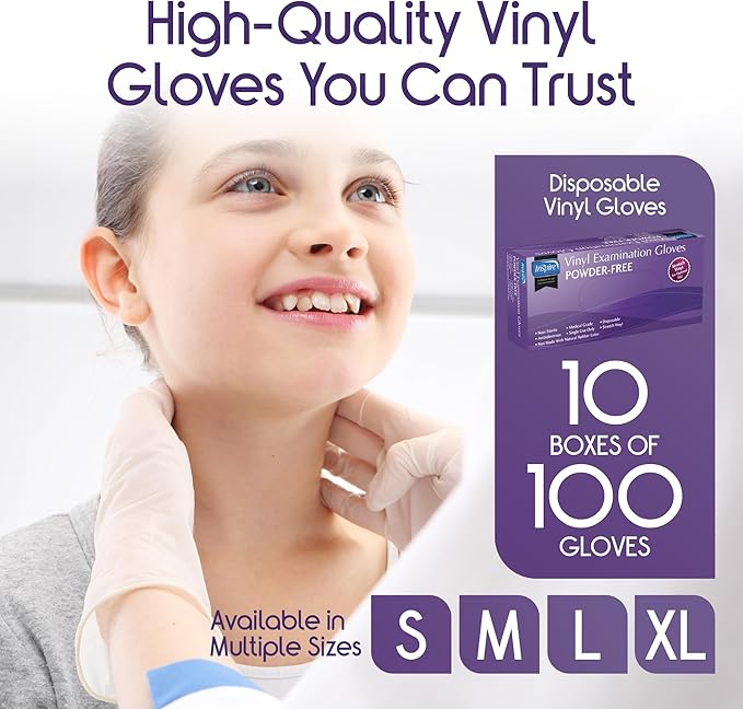 Inspire Stretch Vinyl Exam Gloves | THE ORIGINAL Quality Disposable Latex Free Medical Glove Cleaning Cooking Food Service Labs Healthcare and Household Extra Large, 1000 Count