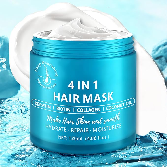 Deep Conditioning Hair Mask for Damaged Hair Treatment - Keratin Hair Care for Hydrating Repair for Dry, Curly, Color-Treated & Frizzy Hair - Controls Frizz, Fixes Split Ends, Boosts Shine, 4.06 fl.oz