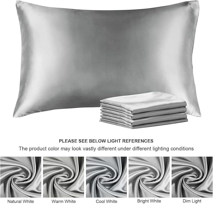 BEDELITE Satin Pillowcase for Hair and Skin, Super Soft Similar to Silk Pillow Cases 4 Pack with Envelope Closure, Cooling Pillowcases for Women Men (20"x36" King Size, Grey)