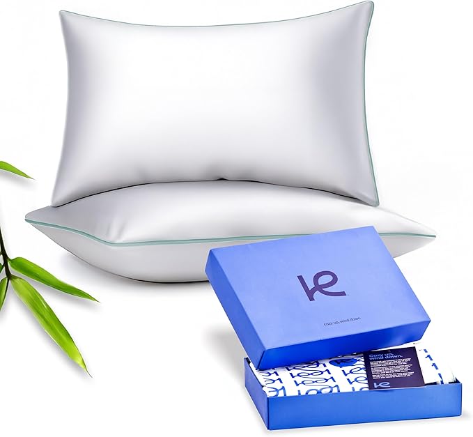 Kickoff Viscose Bamboo Pillowcase, Queen, Set of 2, 100% Organic Hidden Zippered Viscose Bamboo Pillow Case Queen Size, Cooling Pillow Cover for Hot Sleepers (20"x30", Trimmed, Coastal Blue)