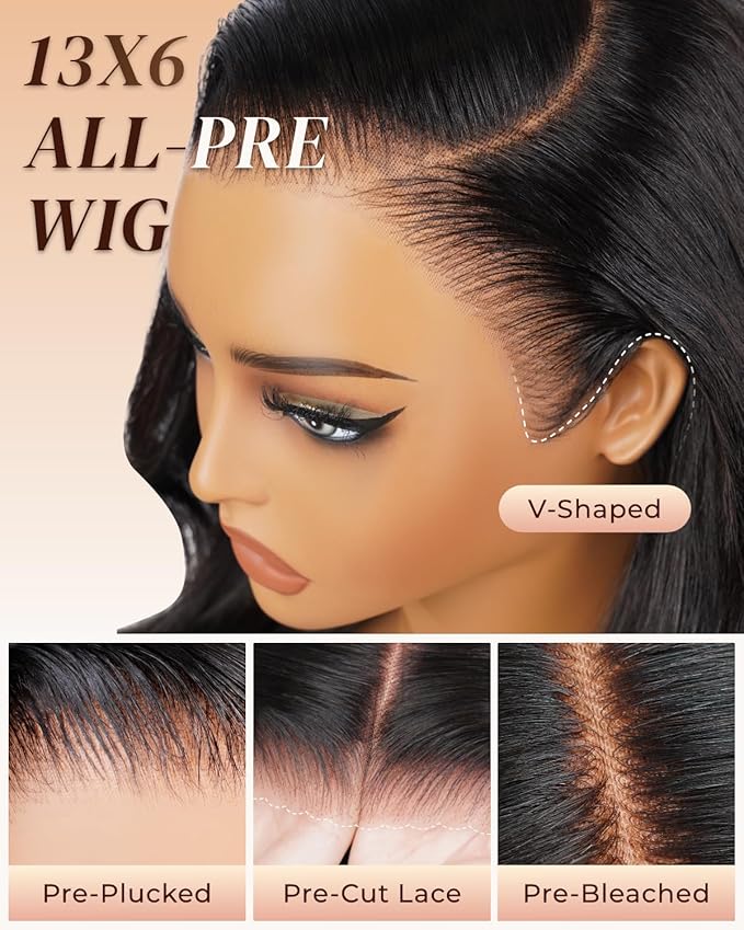 Arabella Hair 13x6 Lace Front Wigs Human Hair 210% Density Glueless Wig Human Hair 100% Body Wave Human Hair Wigs 12A Pre Plucked Pre-Bleached Pre-Cut Glueless Wig (22inch,13x6 body wave)