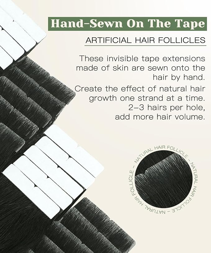 SURNEL Injected Seamless Tape in Hair Extensions 20 Inch Natural Black Invisible Tape in Extensions Human Hair 20Pcs 45g(#1B,20)