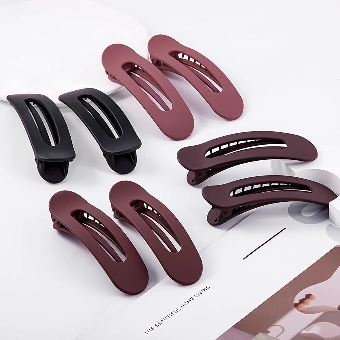 8 Pcs Large Lay Flat Claw Clips for Women French Side Slide Barrettes for Thin Fine Hair Rectangle Alligator Hair Accessories,Matte Black Red