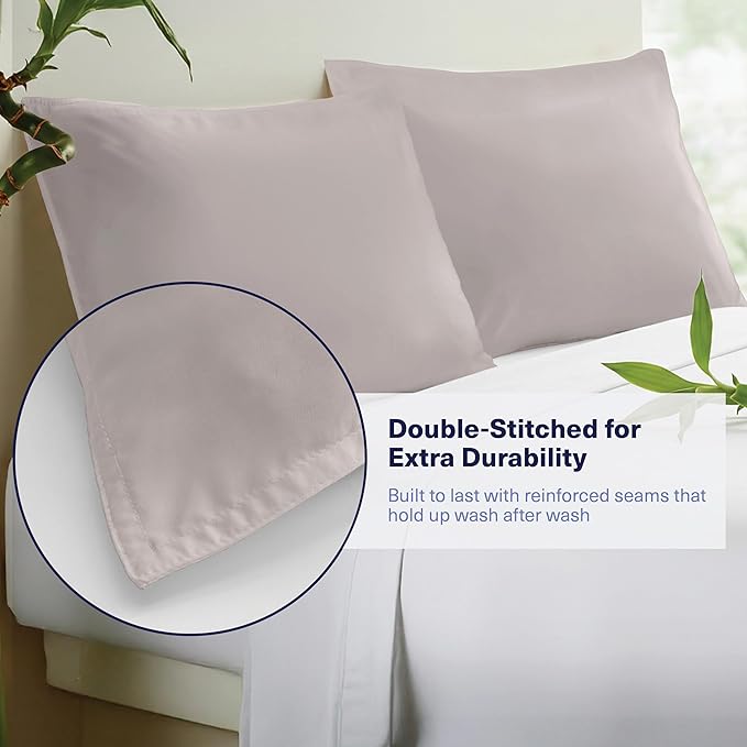 Kickoff Viscose Bamboo Pillowcase, Standard, Set of 2, 100% Organic Hidden Zippered Viscose Bamboo Pillow Case Standard Size, Cooling Pillow Cover for Hot Sleepers (20"x26", Grey Mist)