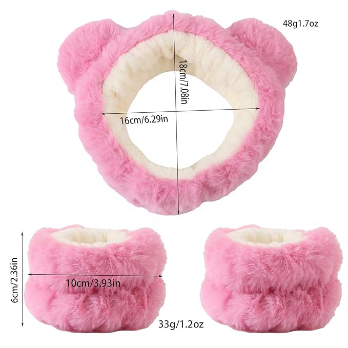 15PCS Cute Cat Ears Spa Headband for Washing Face Makeup Skincare Headband with Wrist Bands, Sleepover Party Supplies for Women/Teen Girl Trendy Stuff Present (15PCS Bear Ears, standard size)