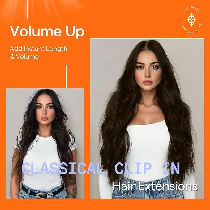 Full Shine Short Brown Hair Extensions Clip in Human Hair Triple Weft Remy Hair Clip in Extensions Invisible Dark Brown Hair Extensions Straight Brazilian Hair 10 Inch 7 Pcs