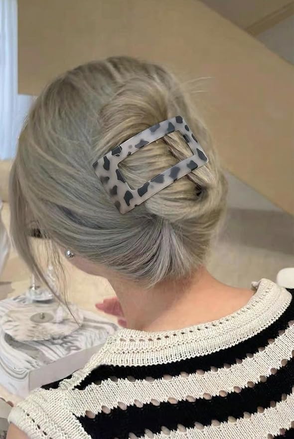 4 PCS Medium Flat Hair Clips Claw for Women, Non-slip Rectangular Lay Down Hair Clip for Thick Thin Hair Comfortable Hair Accessories for Driving, Lying, Exercising, Leopard Tortoise Shell Pattern