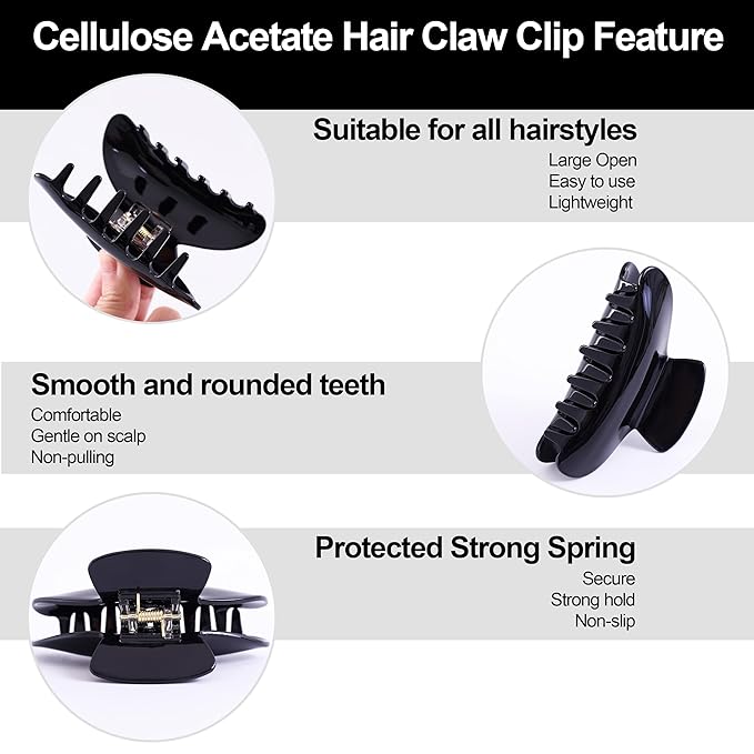 Big Claw Hair Clips for Women Hair Jaw Clips Large Hair Claw Clamps Acetate Hair Clip 2 Pack,Black/Brown