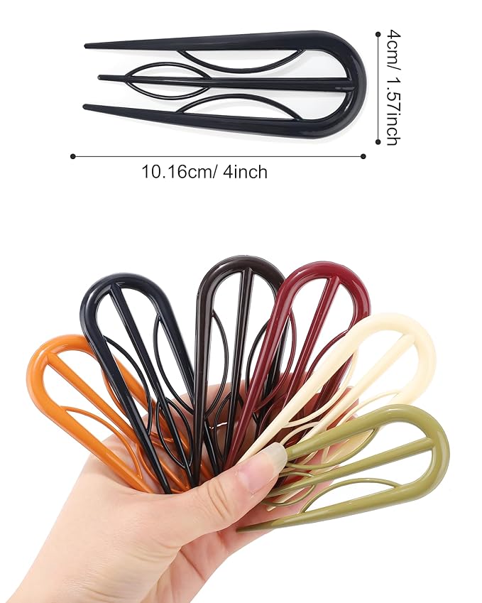 French Hair Pin for Women - U-Shaped Hair Fork for Updos, Chignons & French Twists, Durable Acrylic, Secure & Elegant Styling for All Hair Types (Deep Colors (Glossy))