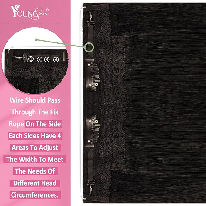 YoungSee Wire Human Hair Extensions Dark Brown Wire Hair Extensions Real Human Hair Straight Human Hair Fish Line Extensions Dark Brown 18Inch 80G