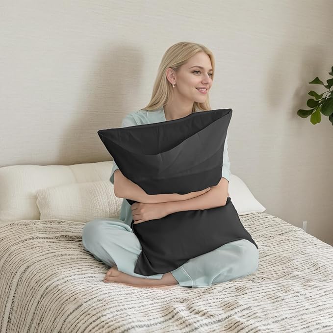 TELUS Pillow Cases King Size 2 Pack, Bamboo Rayon Cooling Pillowcases with Envelope Closure, Cool Breathable Pillow Case for Hot Sleepers & Night Sweats, 20x36 inches, Black