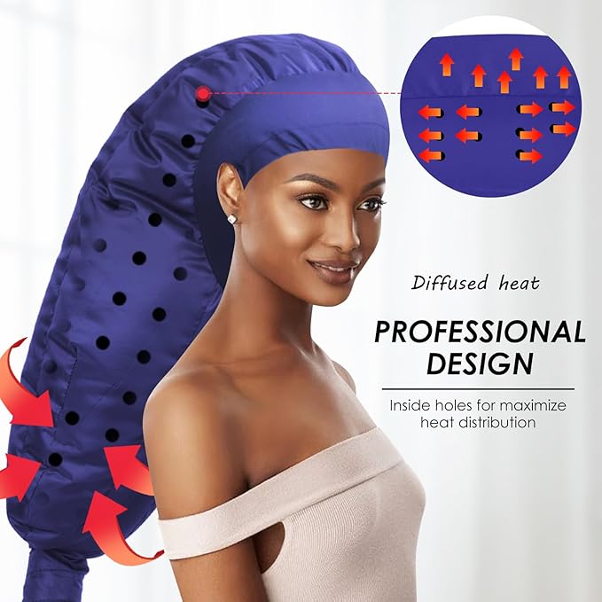 Hair Dryer Bonnet Attachment: Upgraded Extra Large Hooded Dryer Adjustable Hair Dryer Caps - Easy to Use for Natural Curly Textured Hair Care Styling Fast Drying - Dark Blue