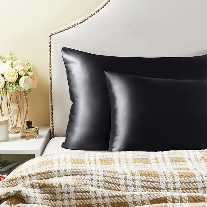 BEDELITE Satin Pillowcase with Zipper 4 Pack, Dark Grey Pillow Cases Standard Size, Super Soft and Cooling Similar to Silk Pillow Cases, Gift for Women Men(20x26 Inches)