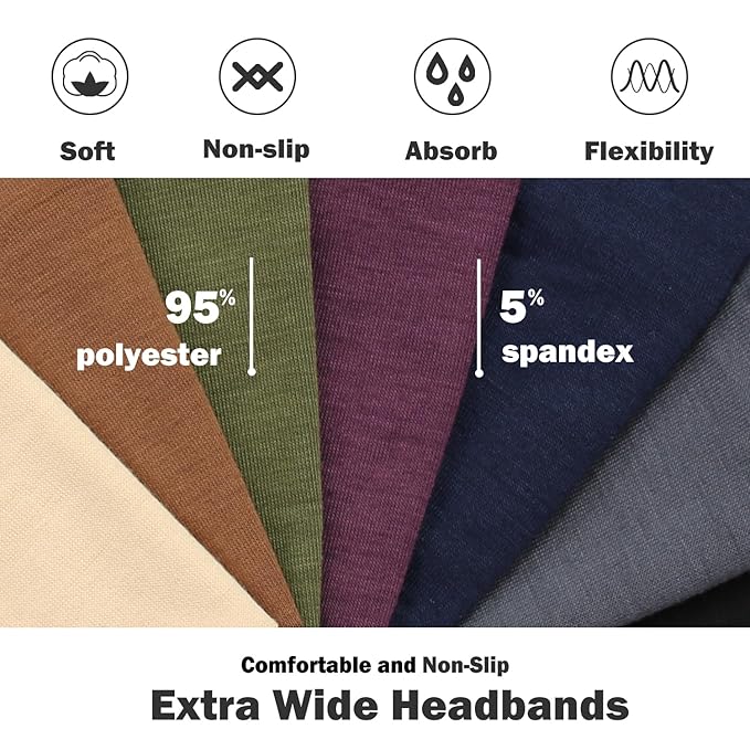 IVARYSS Extra Wide Headbands for Women Non-Slip, 7'' Large Twist Knotted Stretchy Wraps Head Bands Hair Accessories, 4 Pack, Solid Color