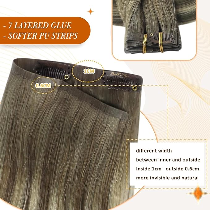Full Shine 16 Inch Seamless Clip in Hair Extensions Balayage Remy Human Hair Clip in Brown to Platinum Blonde Real Human Hair Clip ins Softness 8 PCS 120 G