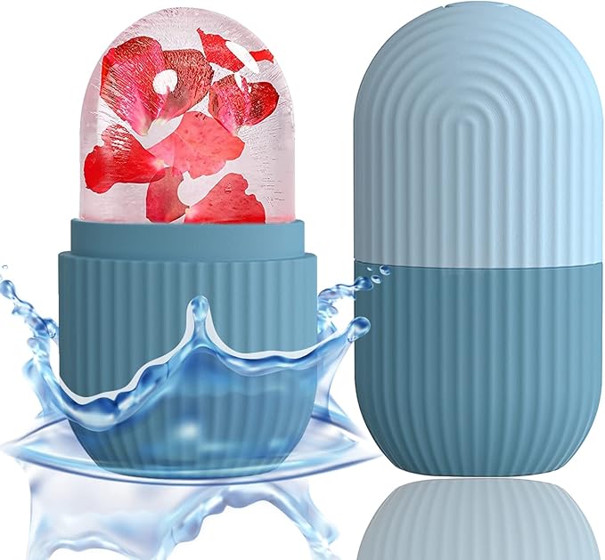 XHJRI Ice Face Roller Massager,Ice Cube Roller for Face, Eyes and Neck Naturally Conditioning and Skin Care,De-Puff Eye Bags,Reduce Migraine Pain,Reusable Massage Silicone Ice Mold (Blue)