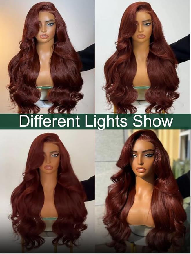 KLAIYI Bye Bye Knots Glueless Wig Reddish Brown Body Wave 7x5 Pre Cut HD Lace Front Wigs Human Hair Put On And Go Wig Pre Bleached Pre Plucked with Baby Hair 30S Ready To Wear 150% Density Full 14Inch