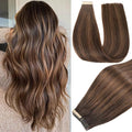 Tape in Hair Extensions Real Human Hair 24 Inch Balayage Dark Brown Mixed Chestnut Brown Double Sided Skin Weft Hair Extension Invisible Tape in Hair Extensions for Women 20pcs (2/2/6#,24 Inch)