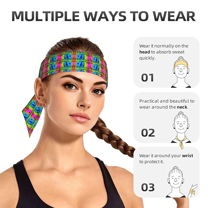 Men Women Beauty Skinny Sports Sweat Band Hand Decor for Running Travel Spa, Long Boho Style Colorful Bill Dollars American Money Hair Band Headdress