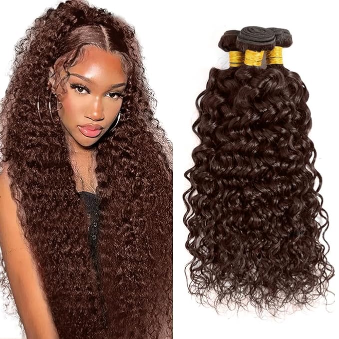 Brown Bundles Human Hair Color 4 Water Wave Bundle 22 24 26 Inch Niegmeag Brazilian Virgin Remy Hair Extensions Double Weft Chocolate Brown Wet and Wavy Bundle Hair Weave