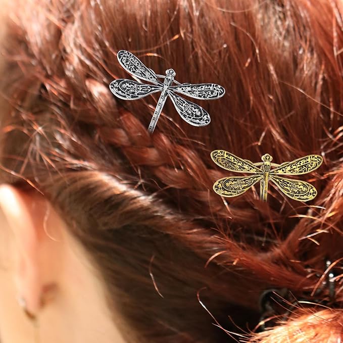 Dragonfly Hair Clip, Gold & Silver Antique Decorative Bobby Pins for Prom Birthday Party Wedding Retro Hair Styling Pins Accessories for Women Girls Bride French Hairpins