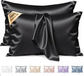 Silk Pillow Cases 2 Pack King Size Mulberry Silk Pillowcase Set of 2 for Hair & Skin 36 x 20 Inches 22 Momme Both Sided Grade 6A Silk Soft Breathable Cooling with Hidden Zipper, Black