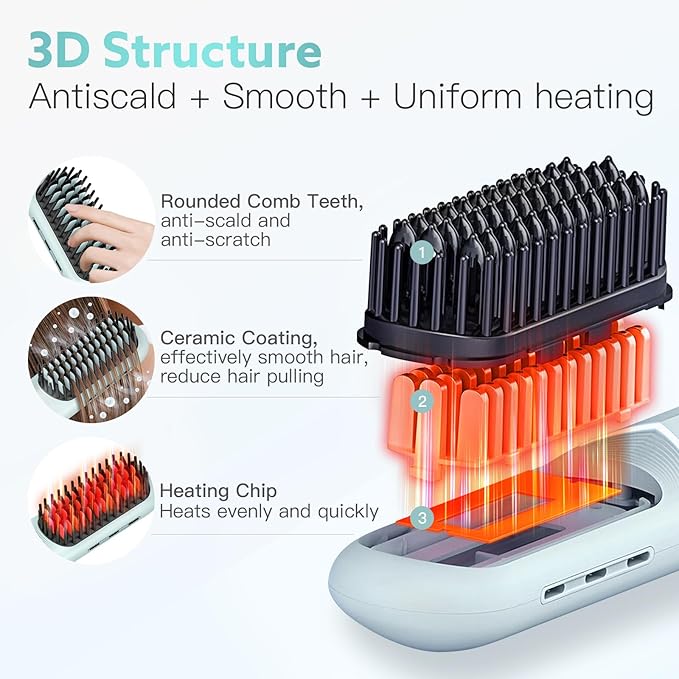 Cordless Hair Straightener Brush - Webeauty Portable On-The-Go Straightener for Women | USB Rechargeable, Fast Heating, 200M Negative Ions, 6400mAh, Perfect for Daily Commute & Short Trips (Ice Blue)