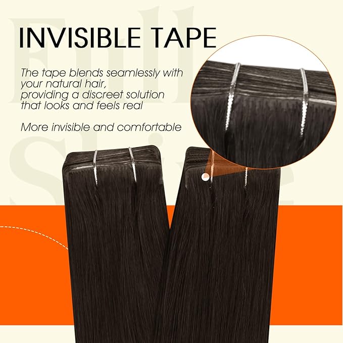Full Shine Injection Tape in Hair Extensions Color 2 Dark Brown Tape in Extensions Human Hair Remy Seamless Skin Weft Injected Extension for Women 14Inch 40Gram Natural Straight 20Pcs
