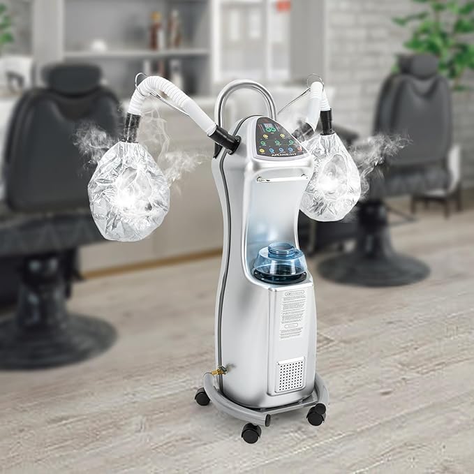 7 in 1 Professional Stand Hood Hair Steamer Multifunctional Hooded Treatment Perming Machine, Adjustable Height Rolling Hair Color Processor, Hooded Hair Dryer with Control Panel and Wheels