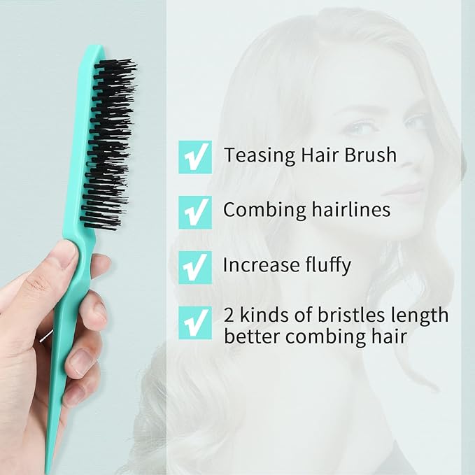 Hair Brush with Hair Styling Comb Set, Green (Curly Haired Individuals, Unisex, Hair Brush, Detangling, Metal)