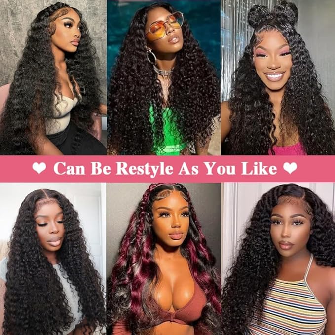 28 Inch 13x6 HD Transparent Lace Frontal Wigs Human Hair 200% Density Deep Wave Lace Front Wigs Human Hair For Women 100% Real Human Hair No Synthetic Blend No Tangle No Shedding Triple Lifespan 3X