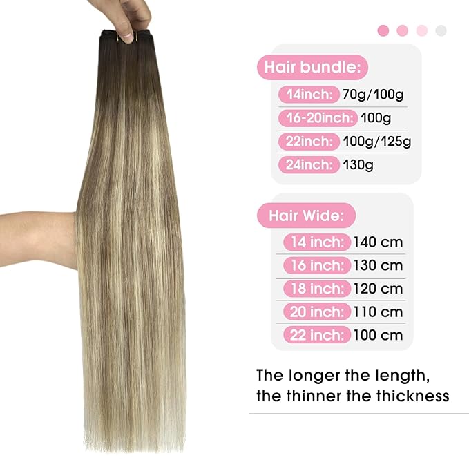 YoungSee Human Hair Weft Extensions Walnut Brown Ombre Light Brown with Blonde Sew in Hair Extensions Balayage Hair Extensions Weft for Natural Look 18Inch 100G