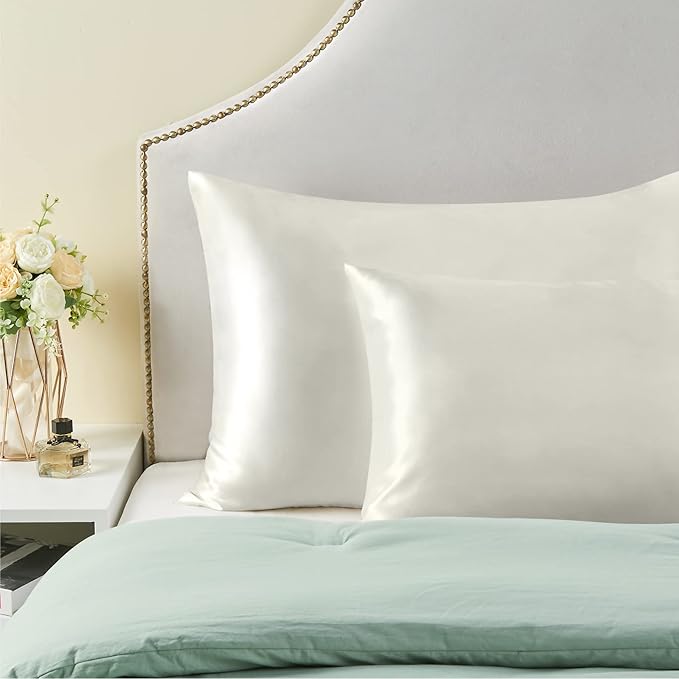 BEDELITE Satin Pillowcase for Hair and Skin, Super Soft and Cooling Similar to Silk Pillow Cases 2 Pack with Envelope Closure, Gift for Women Men(13"x18" Toddler Size, Ivory)