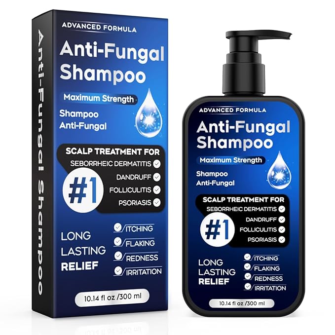Antifungal Shampoo for Seborrheic Dermatitis, Folliculitis & Scalp Psoriasis, Anti-Dandruff Shampoo for Men & Women, Relieves Scalp Itching, Dryness, Sulfate & Paraben-Free, 10.1 Fl Oz-Fresh