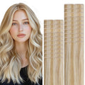 VINBAO Invisible Tape in Hair Extensions Human Hair Seamless Injected Tape in Hair Extensions Caramel Blonde Highlighted 60 Blonde Natural Blend 45g 20pcs 16inch #27P60