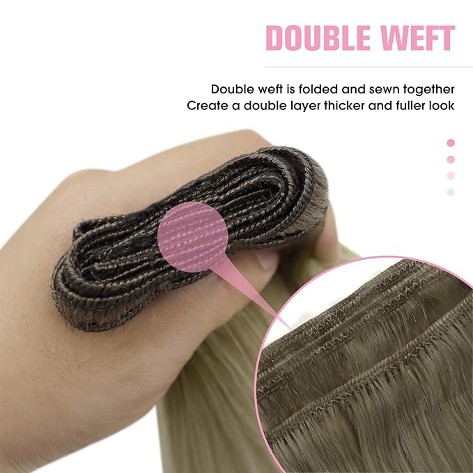 YoungSee Blonde Human Hair Weft Extensions Long Straight Hair Extensions Sew in Ombre Double Weft Human Hair Extension Ash Blonde Mix Platinum Blond Balayage 24Inch 100G