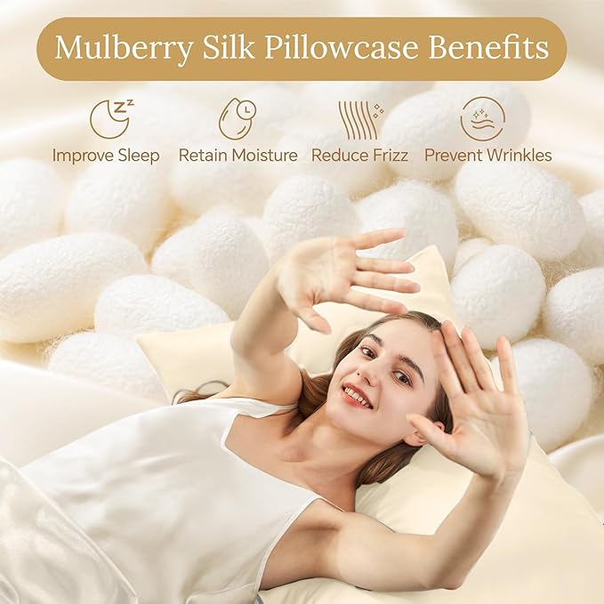 INFIIXSO Mulberry Silk Pillow Cases King Size Set of 2, Silk Pillowcase with Hidden Zipper 20"x36", Extraordinary Smooth and Soft Pillow Case for Hair and Skin(Ivory, 2 Pack)
