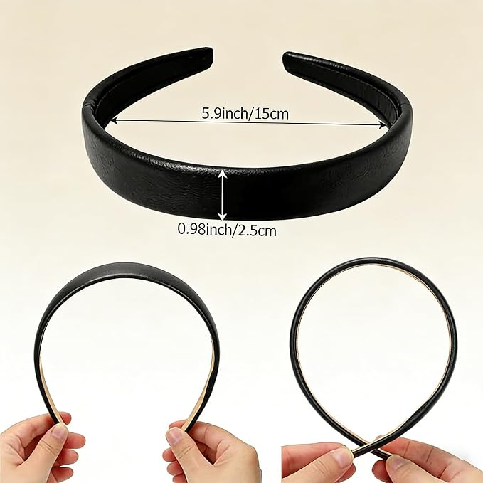 2-Piece Red & Black Leather Headbands - Non-Slip Wide Padded Hair Accessories for Women, Cute Fashion DIY Hair Hoops