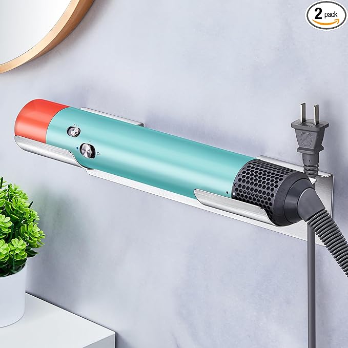 Wall Mount Curling Iron Holder and Hair Tool Organizer with Adhesive, Multifunctional Hot Flat Iron and Hair Straightener Holder Storage Stand for Vanity, Cabinet and Wall, Silver