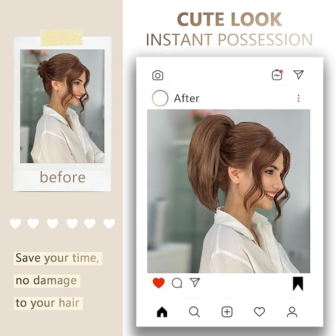 Claw Clip Ponytail Extension - 10 Inch Short Ponytail Extension, Straight Pony Tails Hair Extensions, Synthetic Hair Extensions Ponytail, Clip On Ponytails for Women (Red Brown Mixed Light Brown )