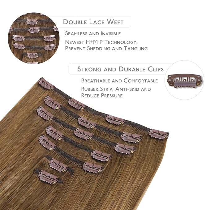 WENNALIFE Clip in Hair Extensions Real Human Hair, 20 Inch 120g 7pcs Human Hair Extensions Clip In Human Hair, Balayage Chestnut Brown Mixed Dirty Blonde Hair Extensions Clip In Real Hair Remy Human