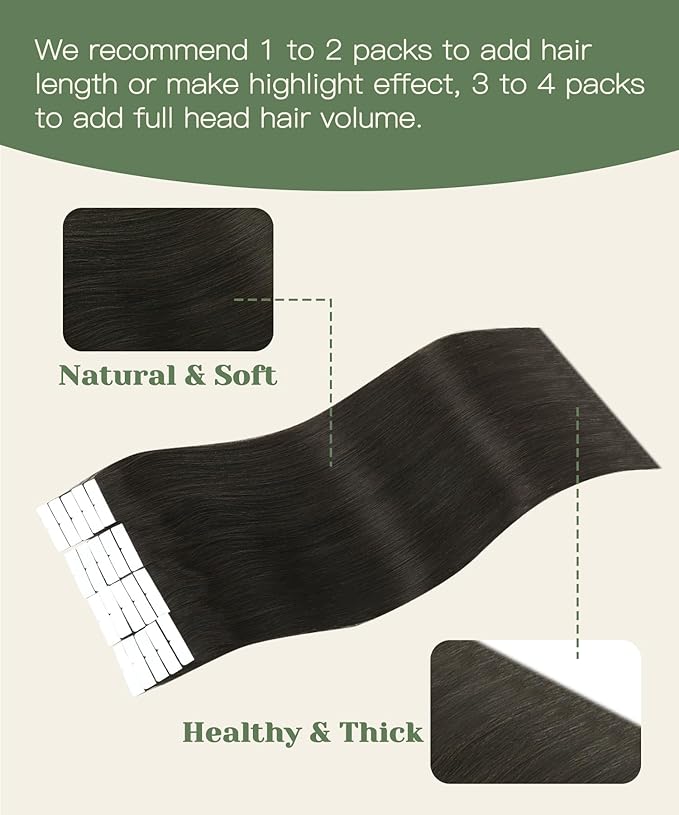 SURNEL Injected Tape in Hair Extensions 14 Inch Darkest Brown Invisible Tape in Extensions Human Hair 20 Pcs 30g(#2,14)