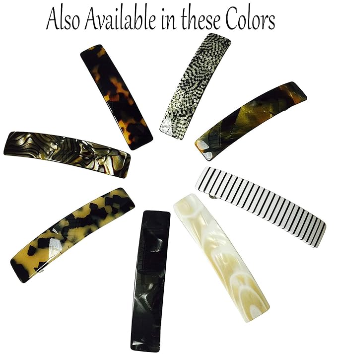 French Amie Oblong Silver Onyx Handmade 3.5 Inches Strong Grip Celluloid Silver Grey Onyx Automatic Hair Clip Hair Barrette - Long Lasting (Silver Onyx) by French Amie