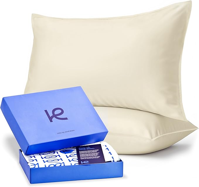 Kickoff Viscose Bamboo Pillowcase, King, Set of 2, 100% Organic Hidden Zippered Viscose Bamboo Pillow Case King Size, Cooling Pillow Cover for Hot Sleepers (20"x40", Buttercream)