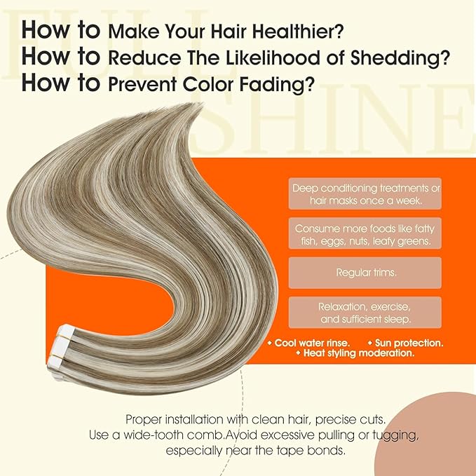 Full Shine Tape in Hair Extensions Human Hair Glue in Hair Extensions Color 8 Ash Brown Highlighted 60 Platinum Blonde Straight Hair 14 Inch Skin Weft Tape in Extensions 20 Pcs 50g