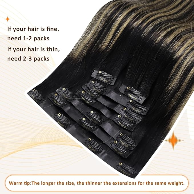 Full Shine Black Roots Hair Extensions Clip in Human Hair Ombre Black Mix Honey Blonde Seamless Hair Extension 22 Inch Clip in Invisible Hair Extension Add Volume for Long Natural Hair 120 G 8 Pcs